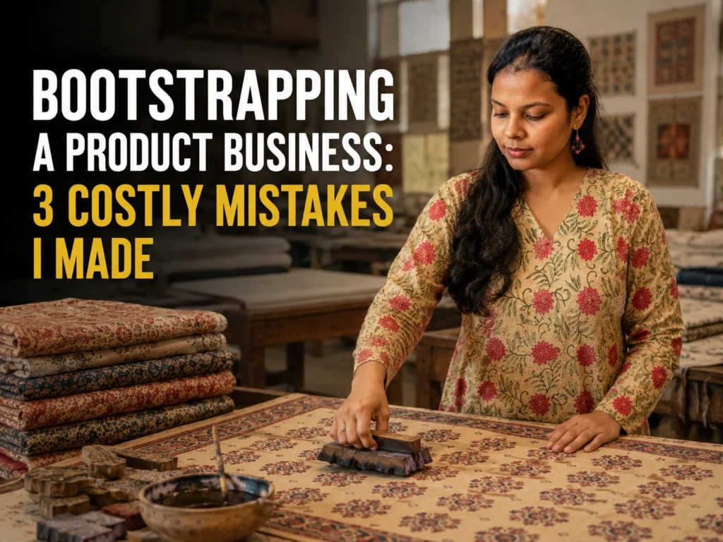 Saloni Agrawal working at SA Fab, sharing lessons on bootstrapping a product business and avoiding costly D2C brand mistakes.